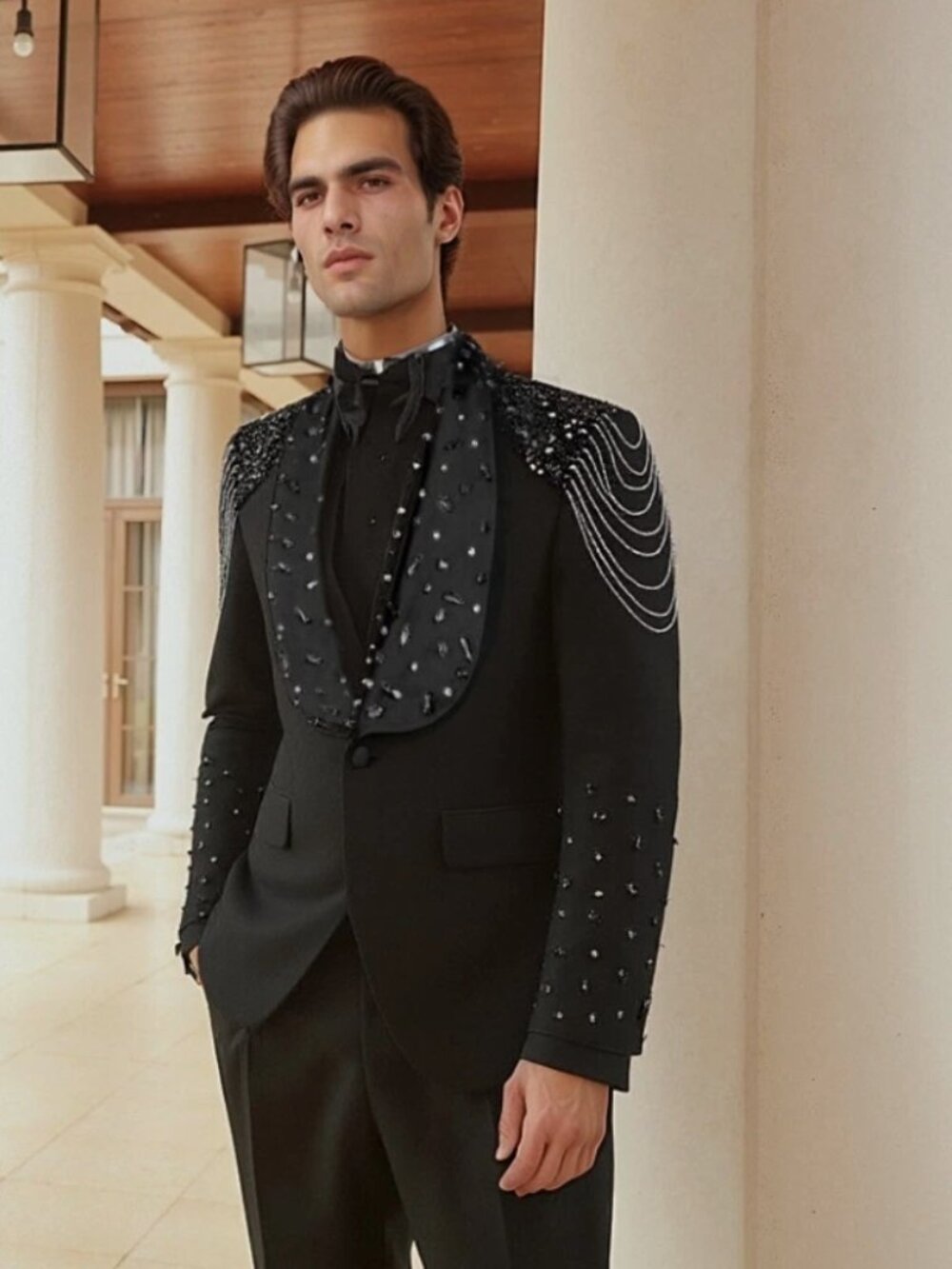 Phillipe 3 Pcs Regular Fit Shawl Lapel Embellished Suit